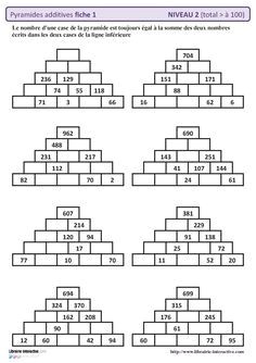 10 fiches autocorrectives avec des pyramides additives de niveau 2 résultat…