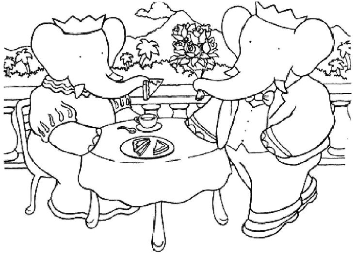 Babar Lunch With Dad Coloring Pages Babar Coloring Pages KidsDrawing – Free Coloring Pages line