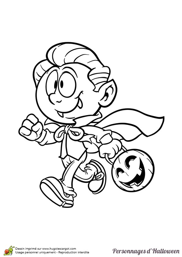 Coloriage d un personnage légendaire d Halloween un petit gar§on déguisé en Dracula