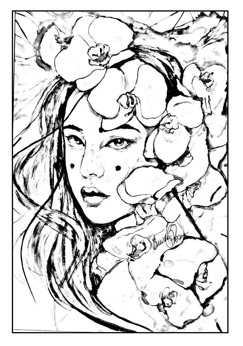 Free coloring page coloring geisha japan to print A pure and magnificient geisha face to print directly