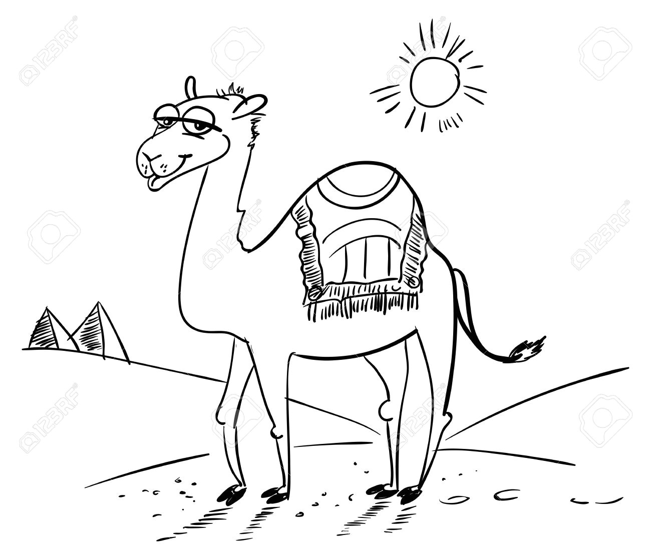 Banque d images Chameau dans le désert personnage de dessin animé dr´le Vector illustration Livre de coloriage Noir et blanc