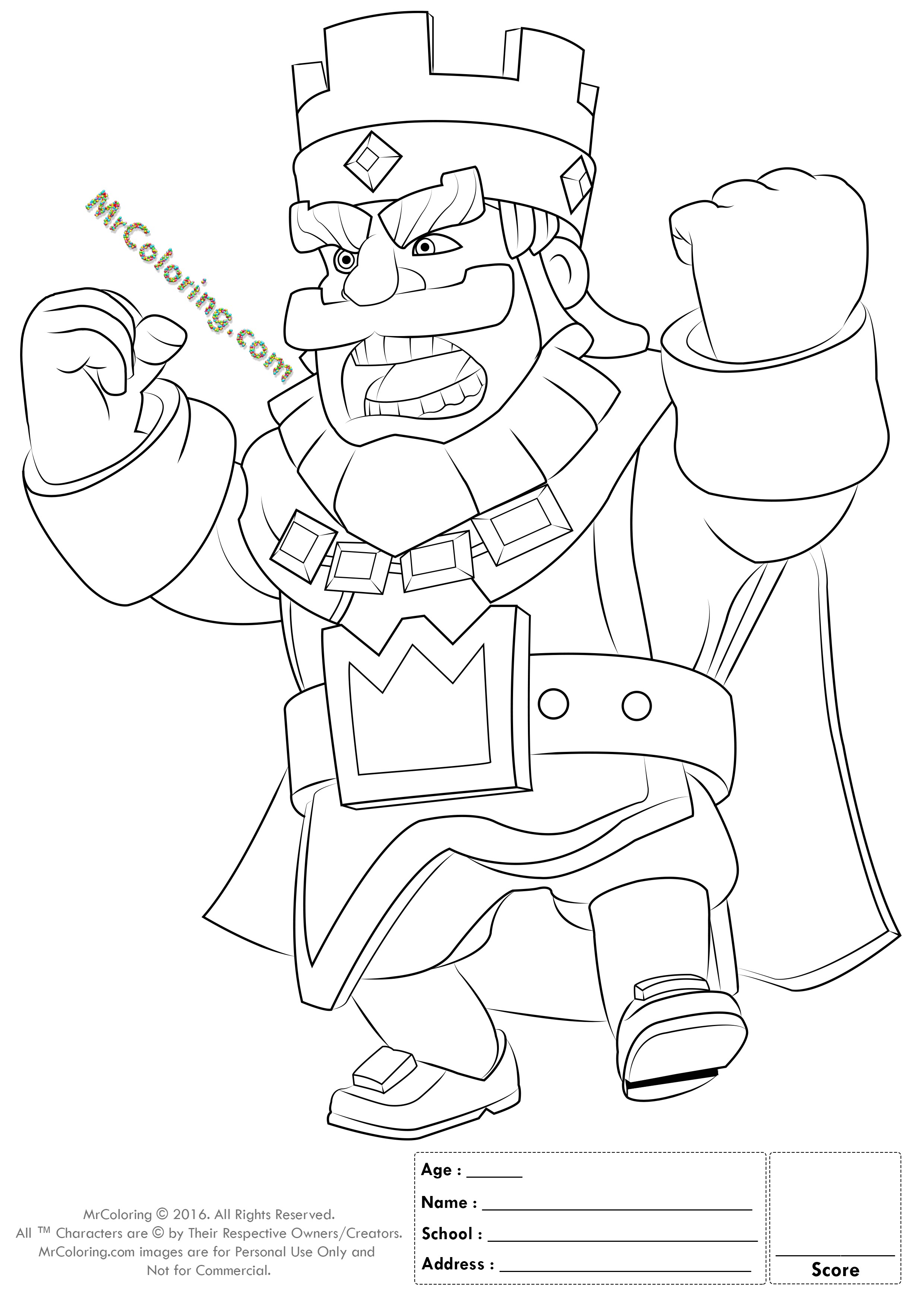 Printable Red King Clash Royale line Coloring Pages 1