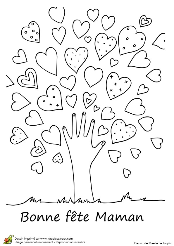 A colorier dessin d un arbre   cÅurs pour souhaiter bonne fªte maman