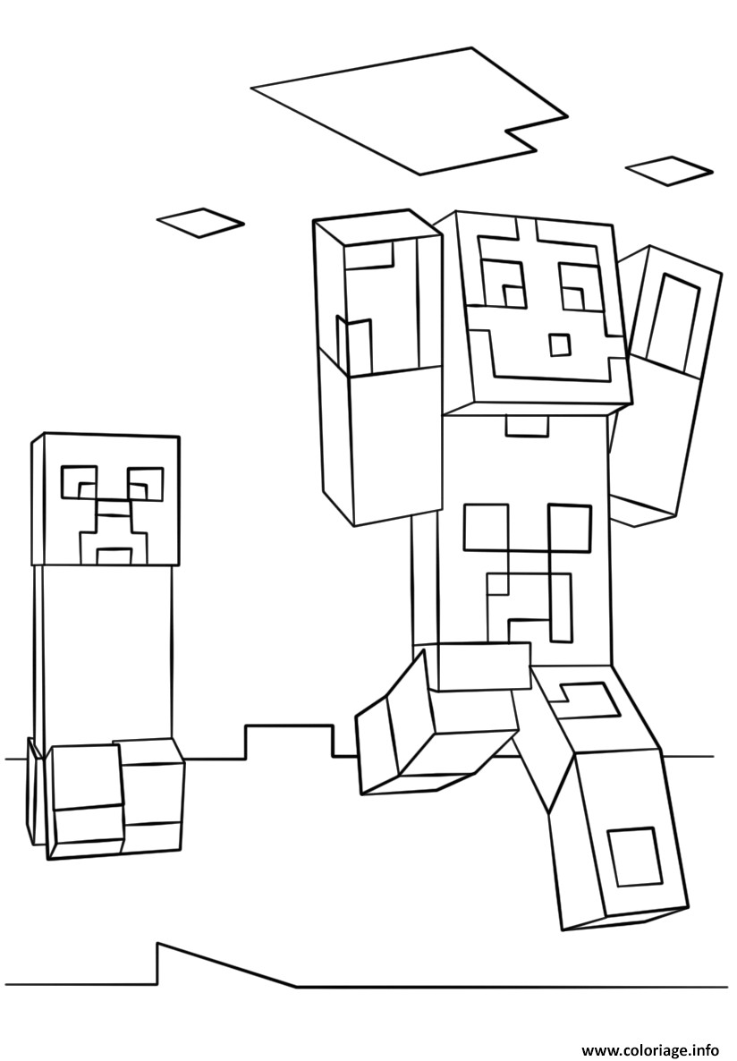 Dessin minecraft steve and creeper Coloriage Gratuit   Imprimer