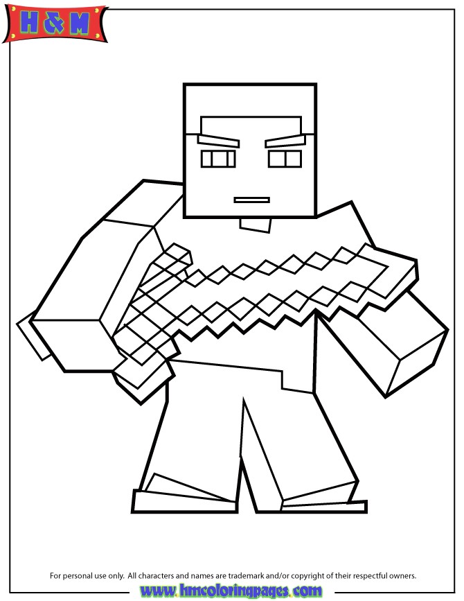 Herobrine With Sword Coloring Page