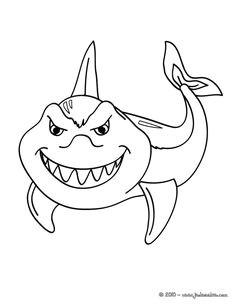 Coloriage d un requin avec de grandes dents et l air méchant Un