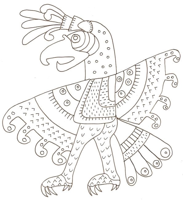 coloriage d un motif mexicain antique l oiseau