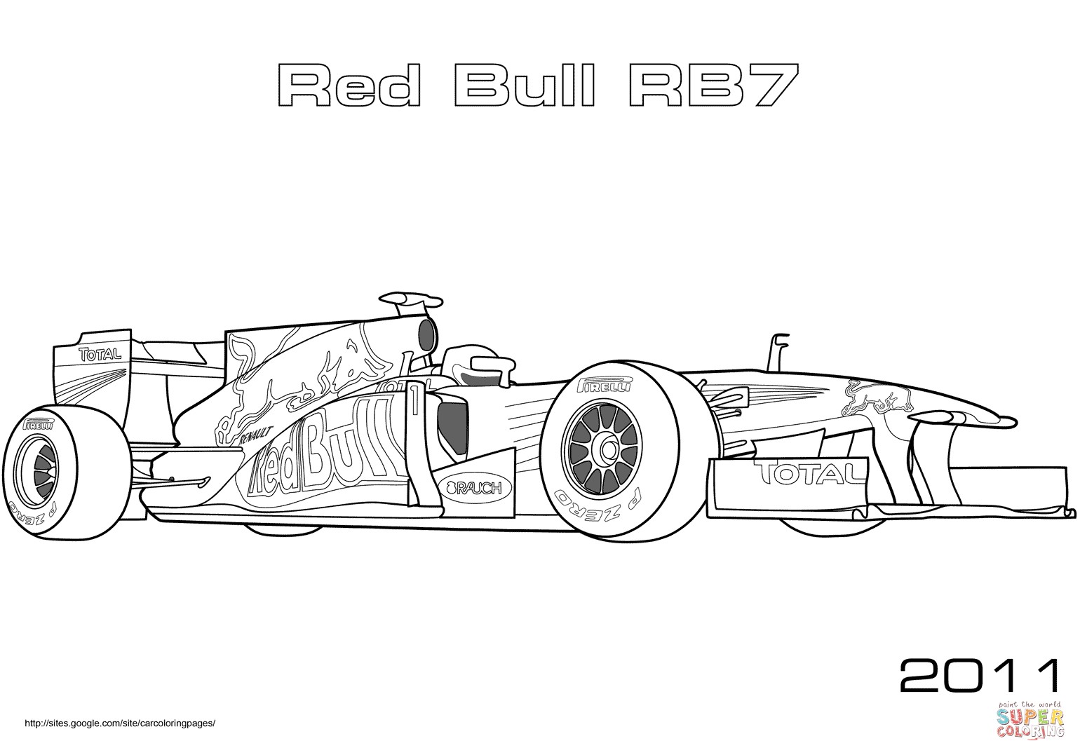 Formule 1 Red Bull Rb7 coloriages pour visualiser la version imprimable ou colorier en ligne patible avec les tablettes iPad et Android