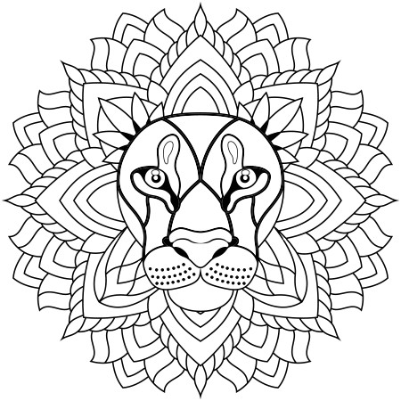 Dessin Mandala lion a colorier
