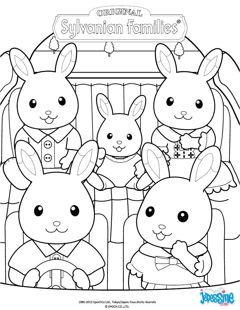 Coloriage Sylvanian Families La Famille Lapin En Voiture