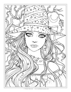Free Witch Coloring Page Halloween Coloring Pages by Molly Harrison Fantasy Art