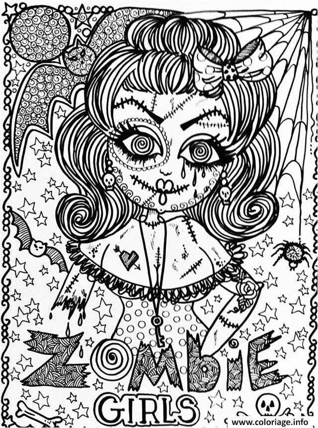 Coloriage Adulte Halloween Zombie Fille Dessin   Imprimer