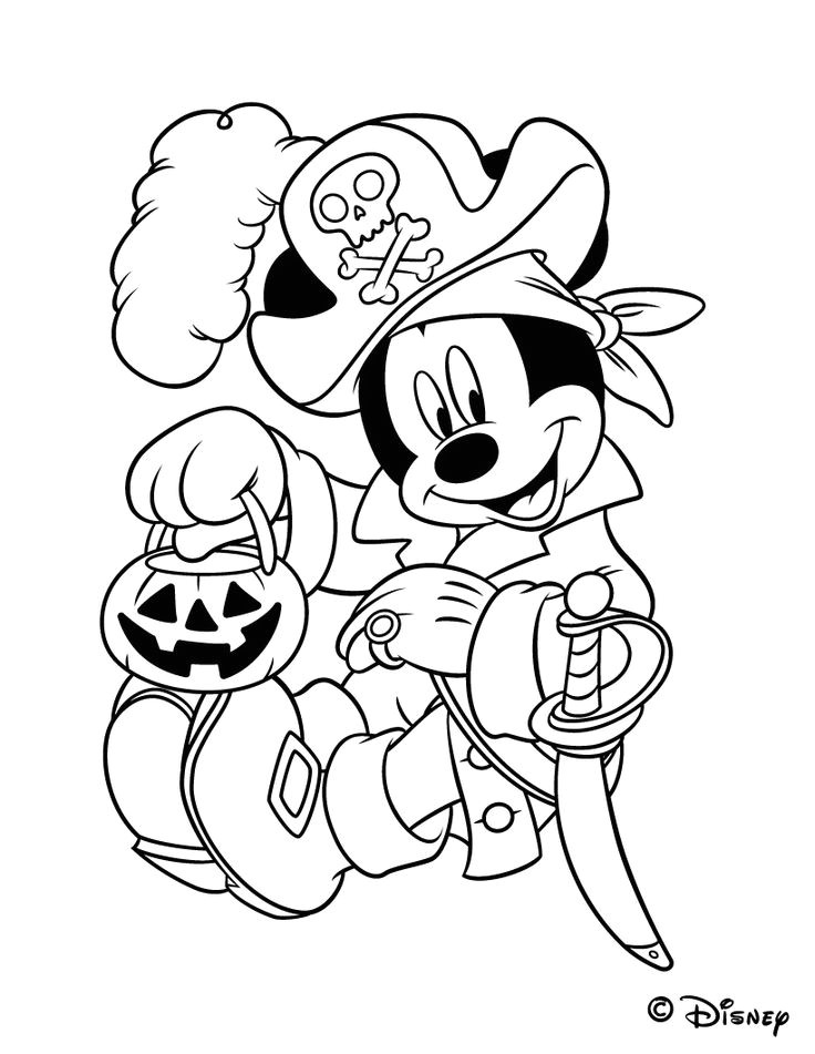 Coloriage d Halloween Mickey et son lampion en citrouille