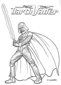 Coloriage de Star Wars de Dark Vador en tenue de bat avec son épée laser
