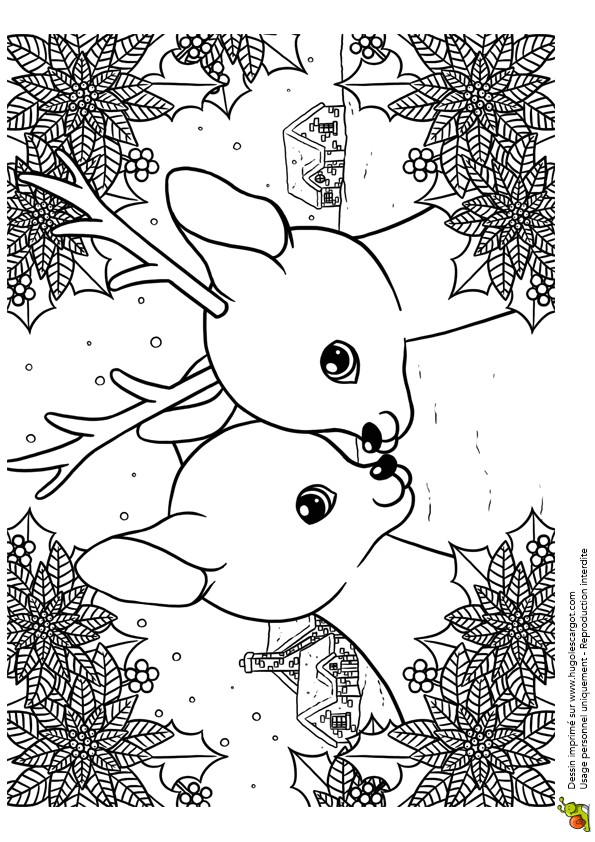 Coloriage vacances de noel cerf et biche dans la neige