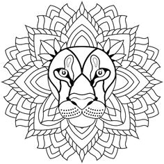 Dessin Mandala lion a colorier