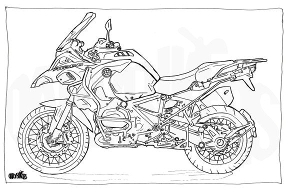 Adult Colouring Page Motorcycle Illustration Motorcycle Coloring BMW R1200GS