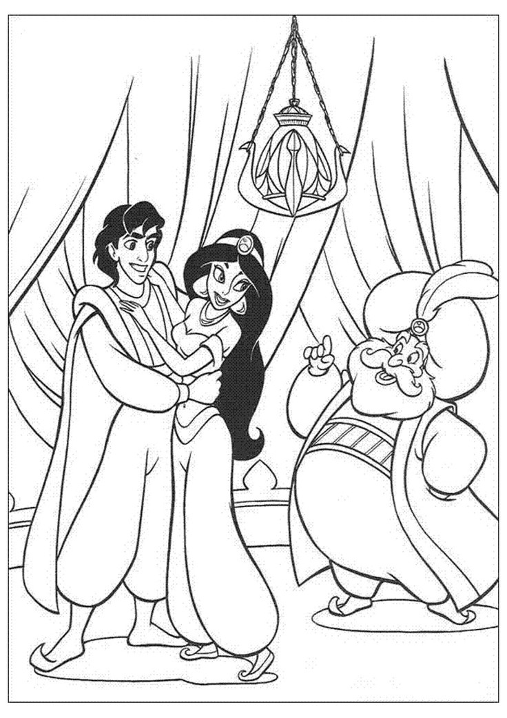 Sultan Jasmine and Aladdin coloring page Free printable Aladdin coloring pages for toddlers preschool or kindergarten children Enjoy this Sultan
