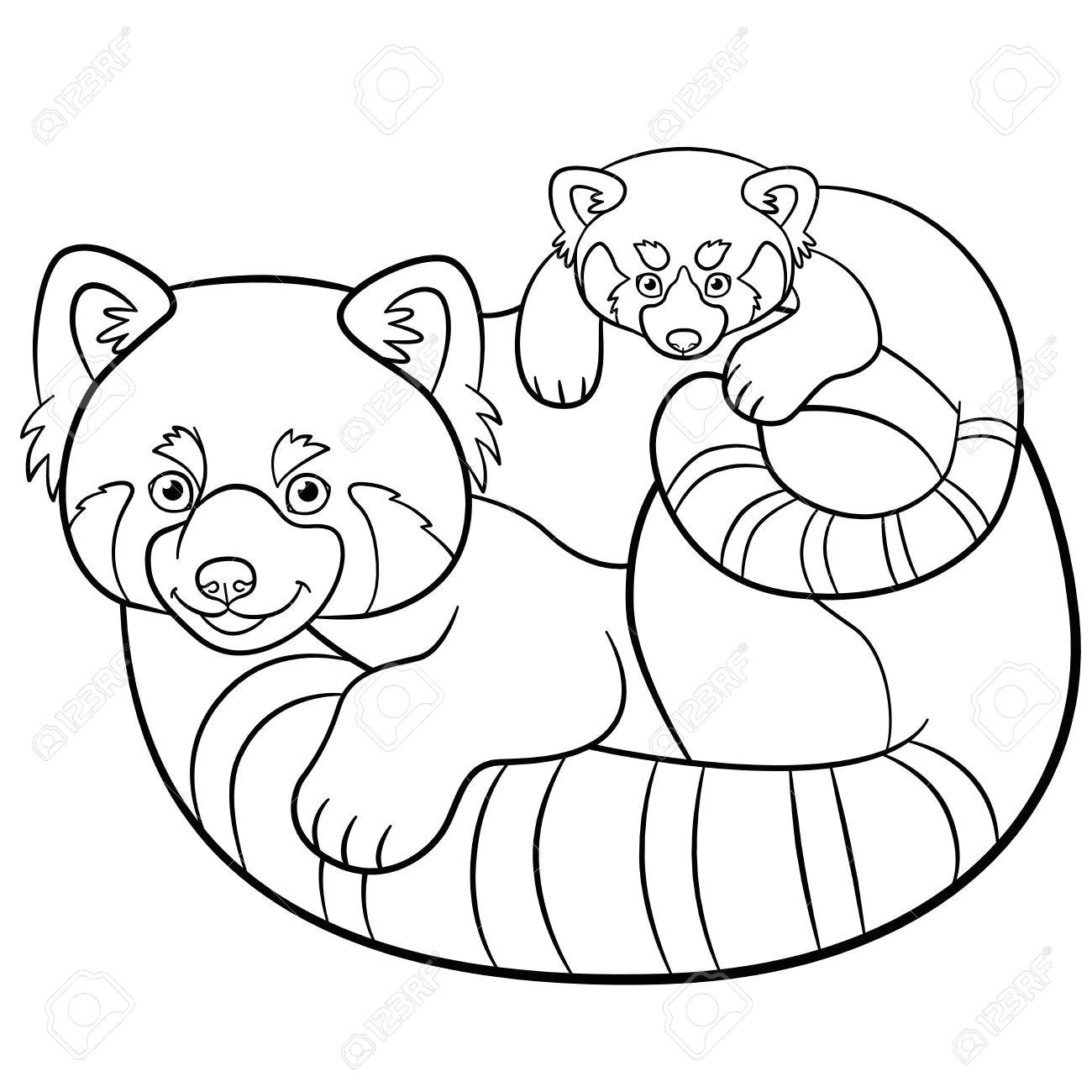 Mother red panda with her cute baby Stock Vector