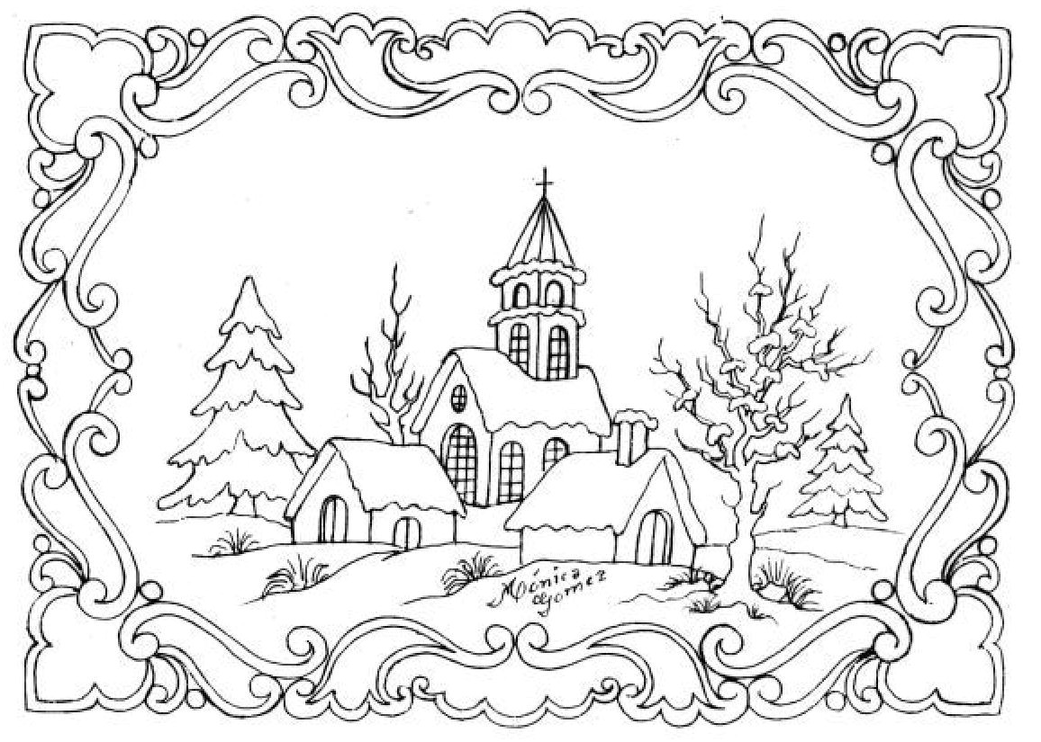 Coloriages   imprimer difficiles avec beaucoup de détails pour les adultes Hiver Loisirs créatifs Beaux dessins Paysage d hiver Joli dessin Hiver Paysage
