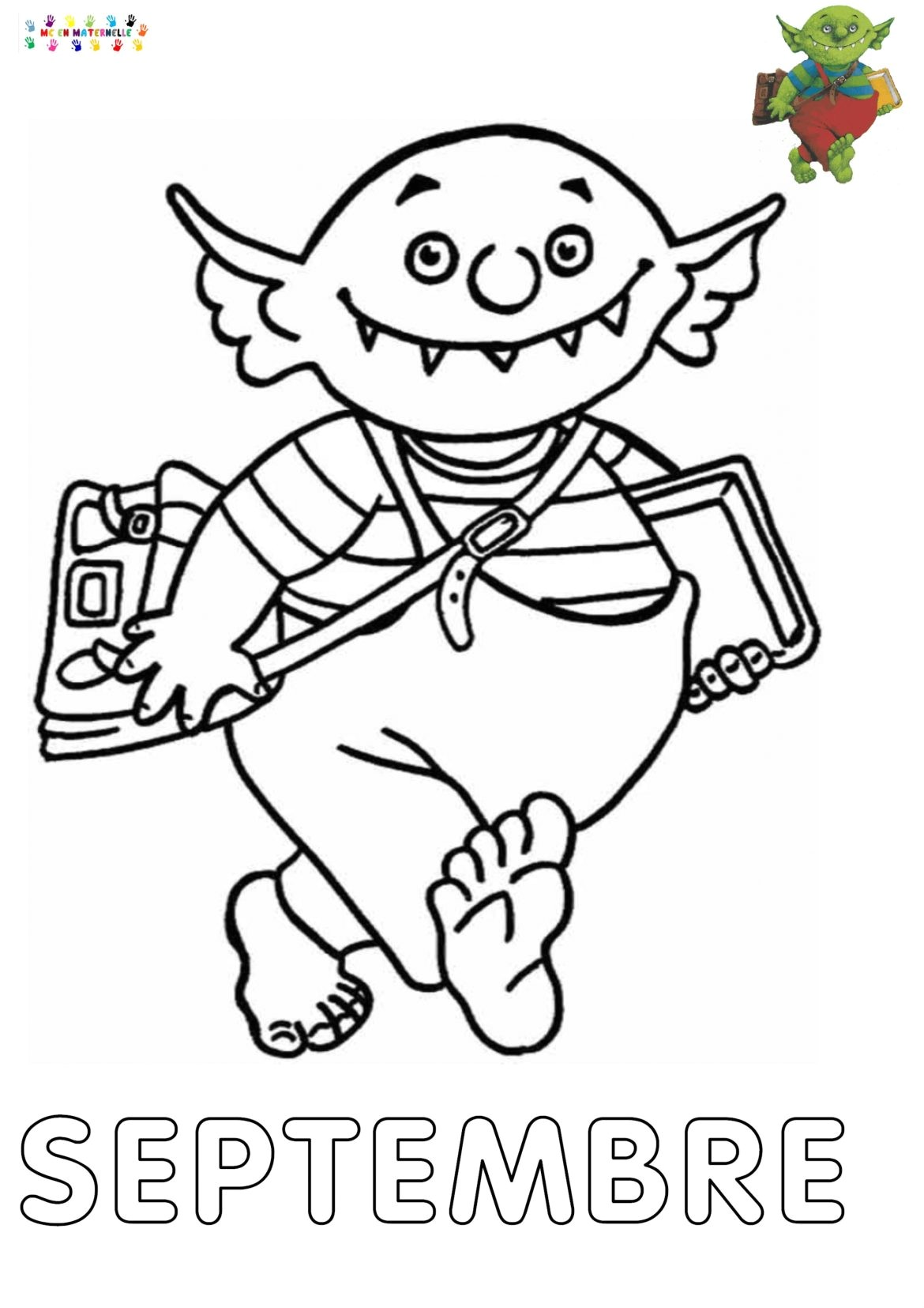 Le petit ogre qui veut aller   l école Mois de Septembre pour le cahier des travaux Page   colorier peindre décorer L image de l ogre vient de chez la