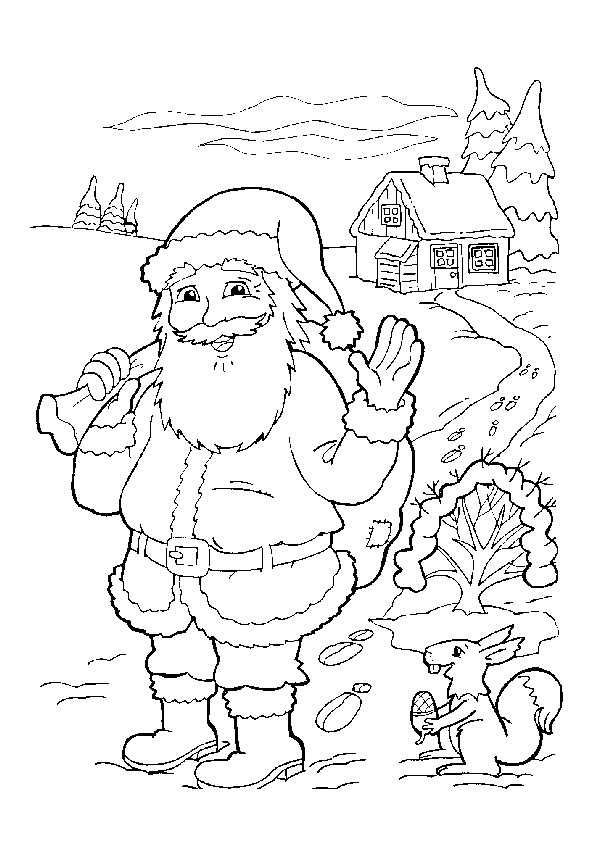 Coloriage pere noel chemin