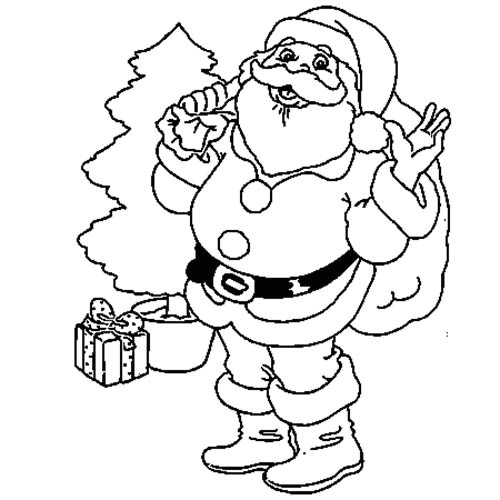 Coloriage du pere noel papa noel devant sapin a colorier Dessin noel a colorier