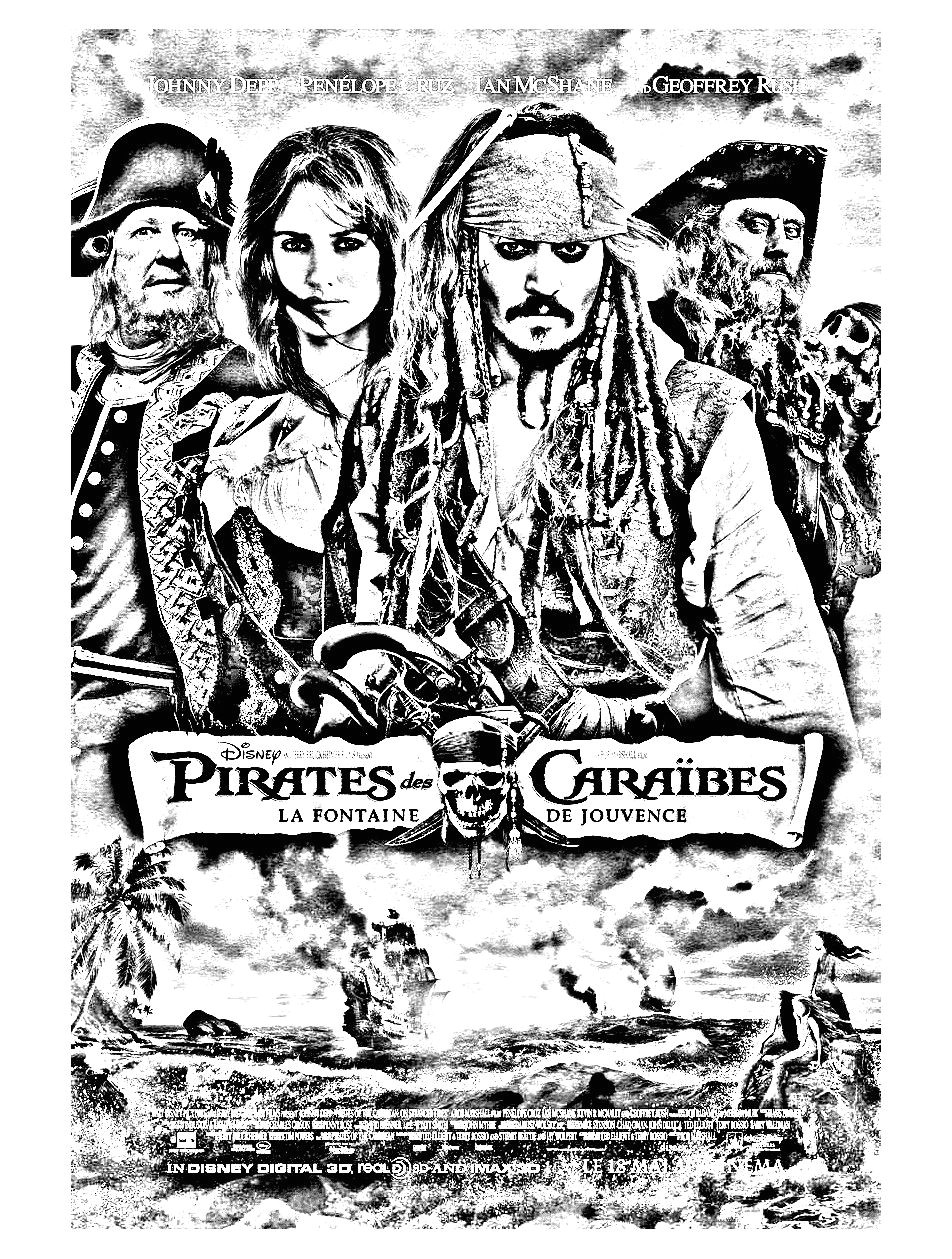 Free coloring page coloring movie pirates des caraibes 4 Pirates of the caribbean with Johnny Depp
