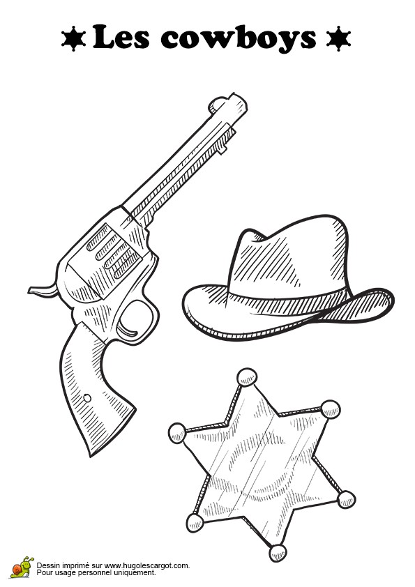 Coloriage pistolet etoile et chapeau de cow boy