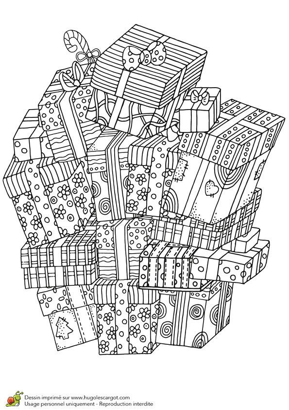 Coloriage pour un hiver zen une pile de cadeaux de No l