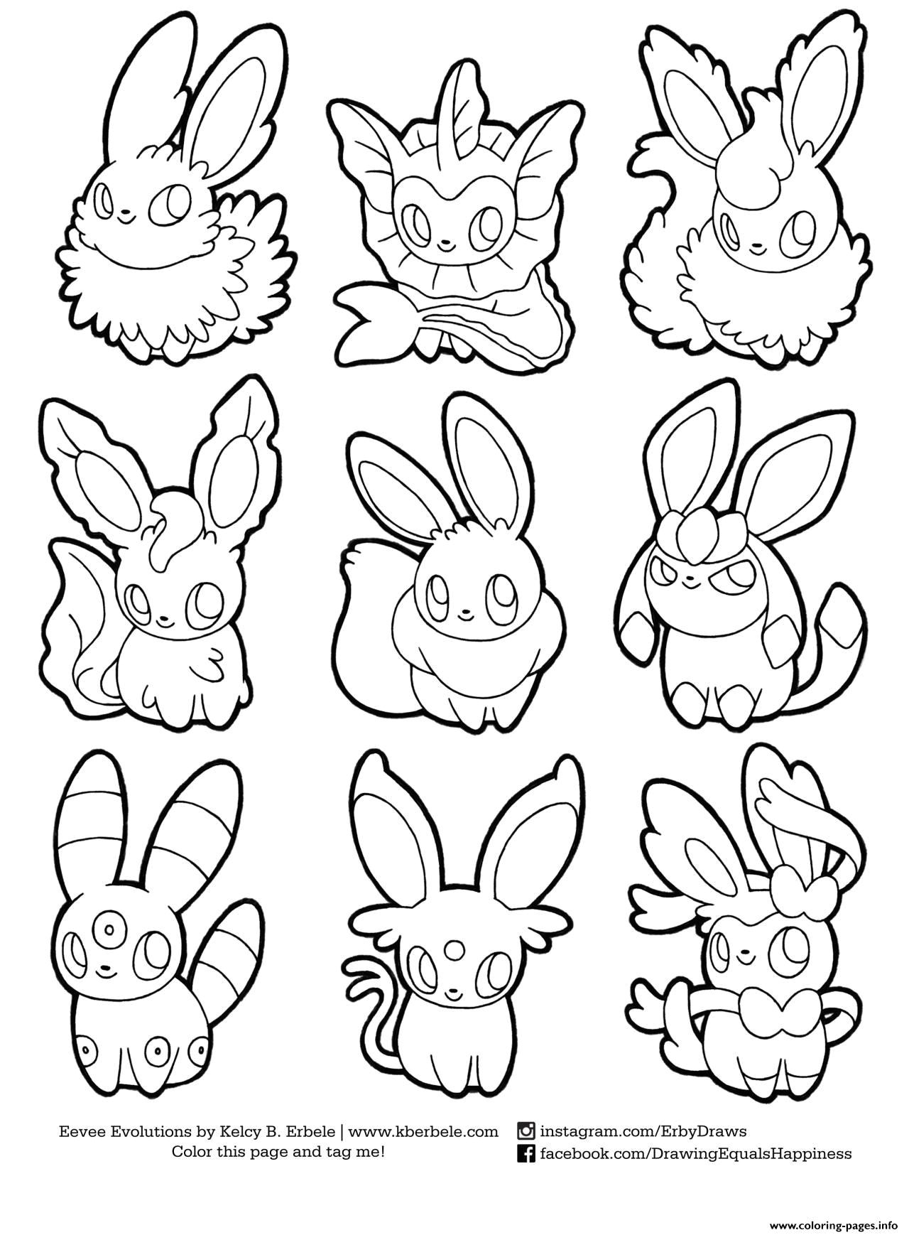 Print pokemon eevee evolutions list coloring pages