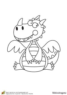 Coloriage pour enfants dessin de petit dragon souriant