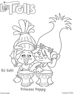 Coloriage du film trolls DJ Suki et Princesse Poppy