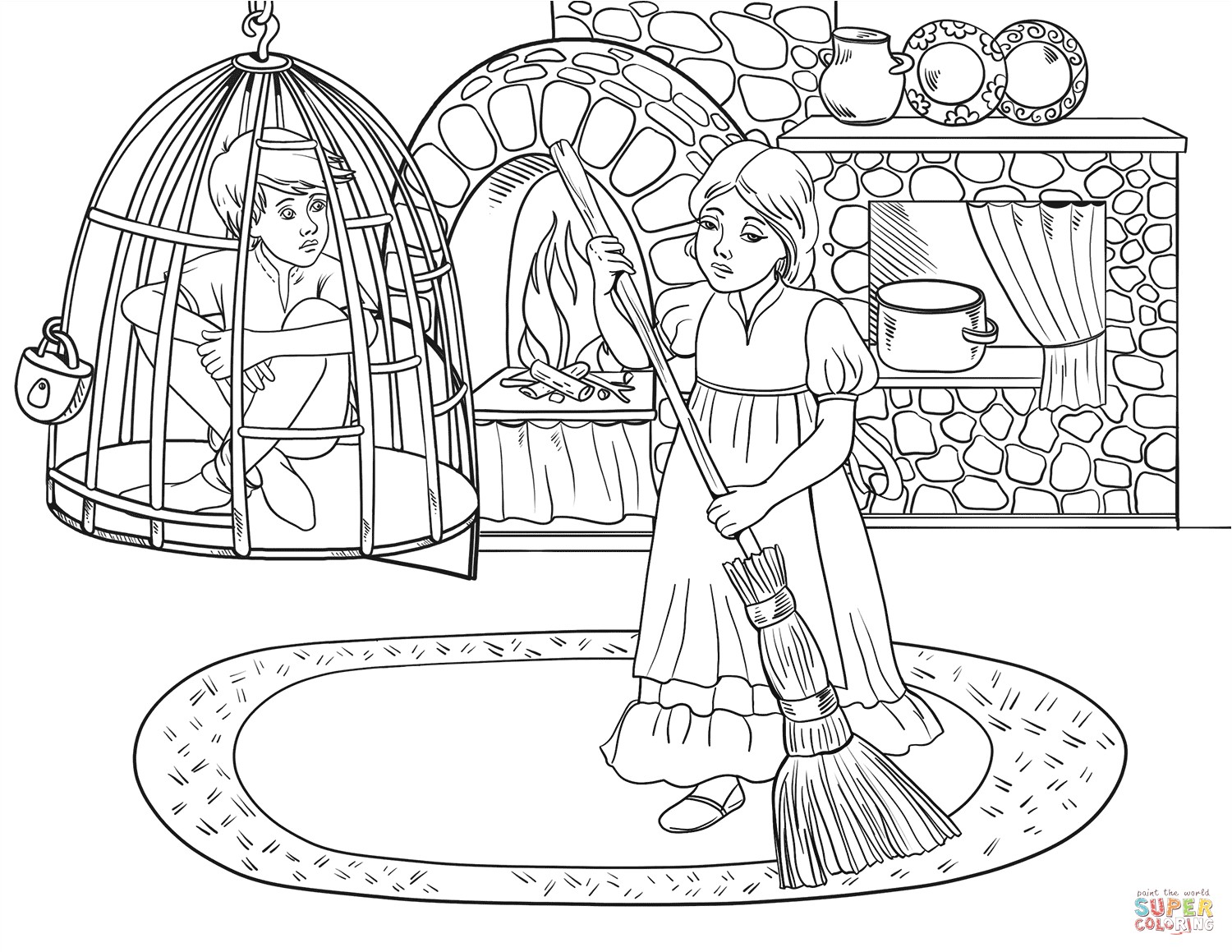 the Hansel is in Cell while Gretel is at Work coloring pages to view printable version or color it online patible with iPad and Android tablets