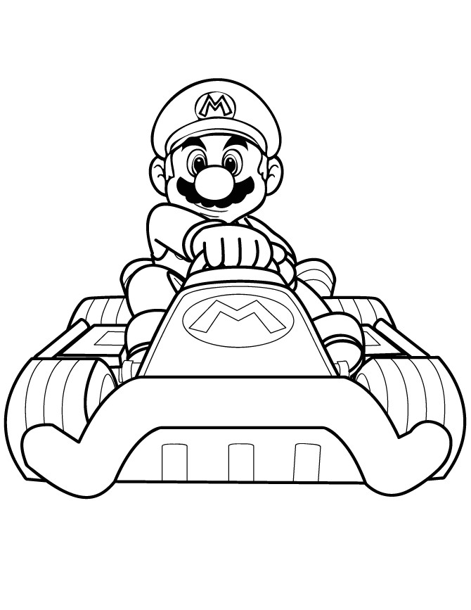 Simple Mario Kart coloring page to print and color for free