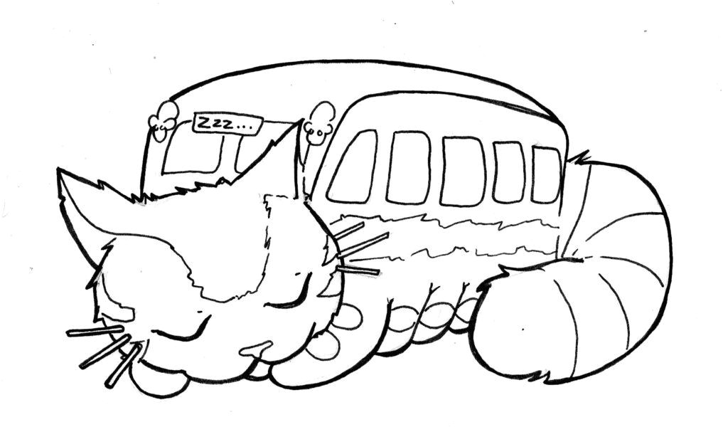 Totoro sleeping catbus colouring page
