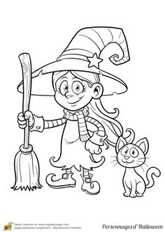 Coloriage legende halloween fillette sorciere