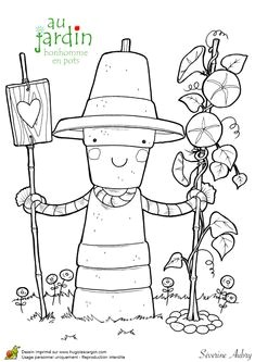 Coloriage Jardinage Bonhomme en Pots épouvantail Hugolescargot