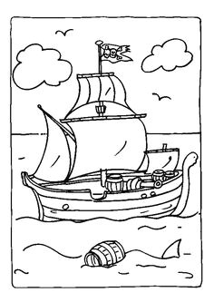 Coloriage d un bateau pirate naviguant en haute mer