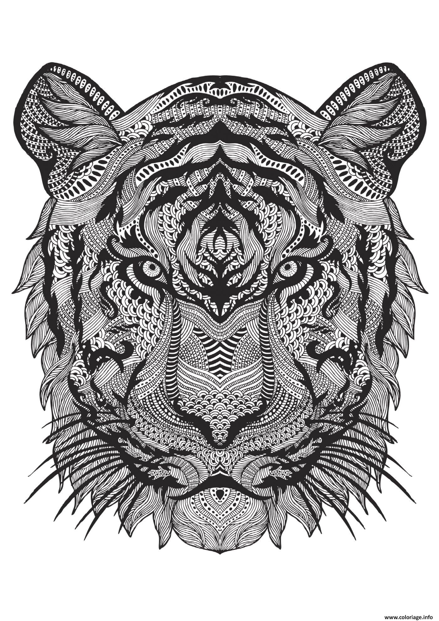 Coloriage adulte animal tigre difficile antistress Coloriage adulte a imprimer