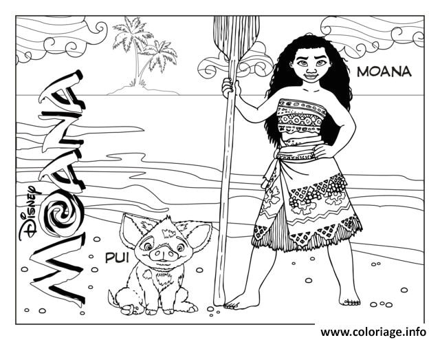 Coloriage Princesse Vaiana Moana Waialiki Et Pui Pig Dessin   Imprimer
