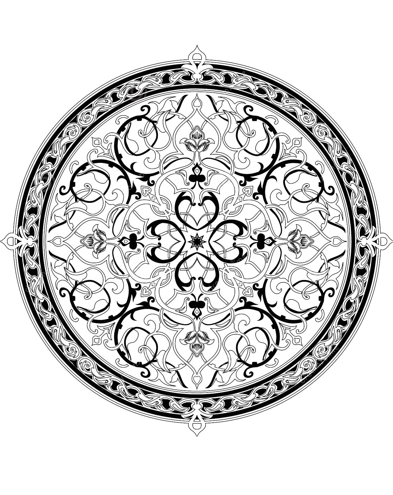 Free coloring page coloring adult oriental mandala 1 Immerse yourself in 1001 nights with this Mandala Oriental to color with the colors of your