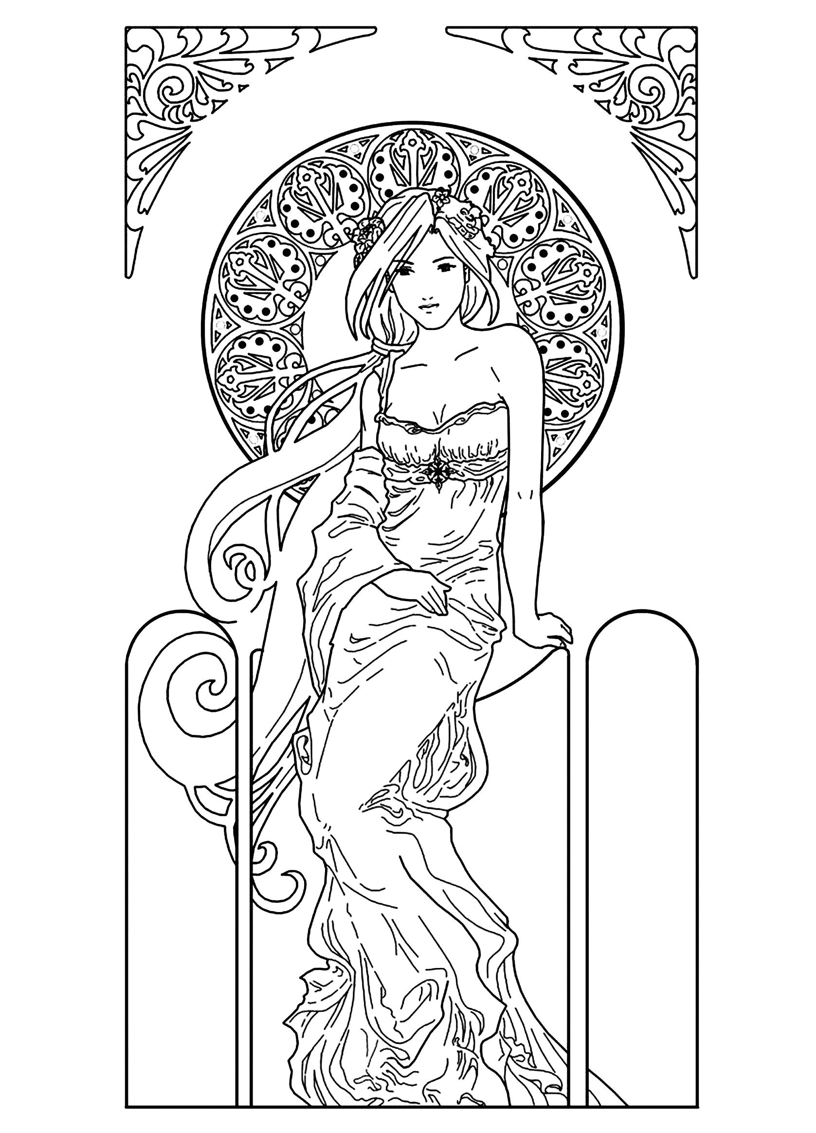 Drawing of a woman Art nouveau style