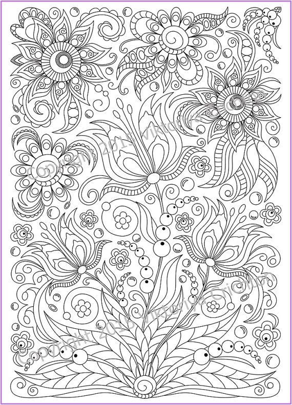 Coloring page adults and children PDF printable doodle flowers zendoodle zentangle inspired doodle art Coloriage FleurColoriage