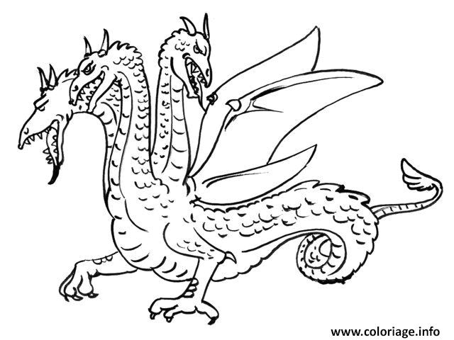 dragon avec trois tetes coloriage