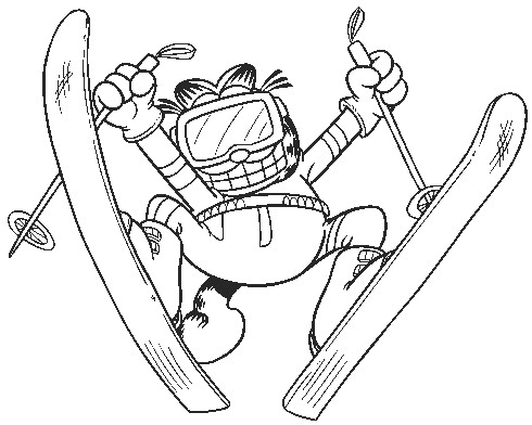 coloriage garfield fait du ski