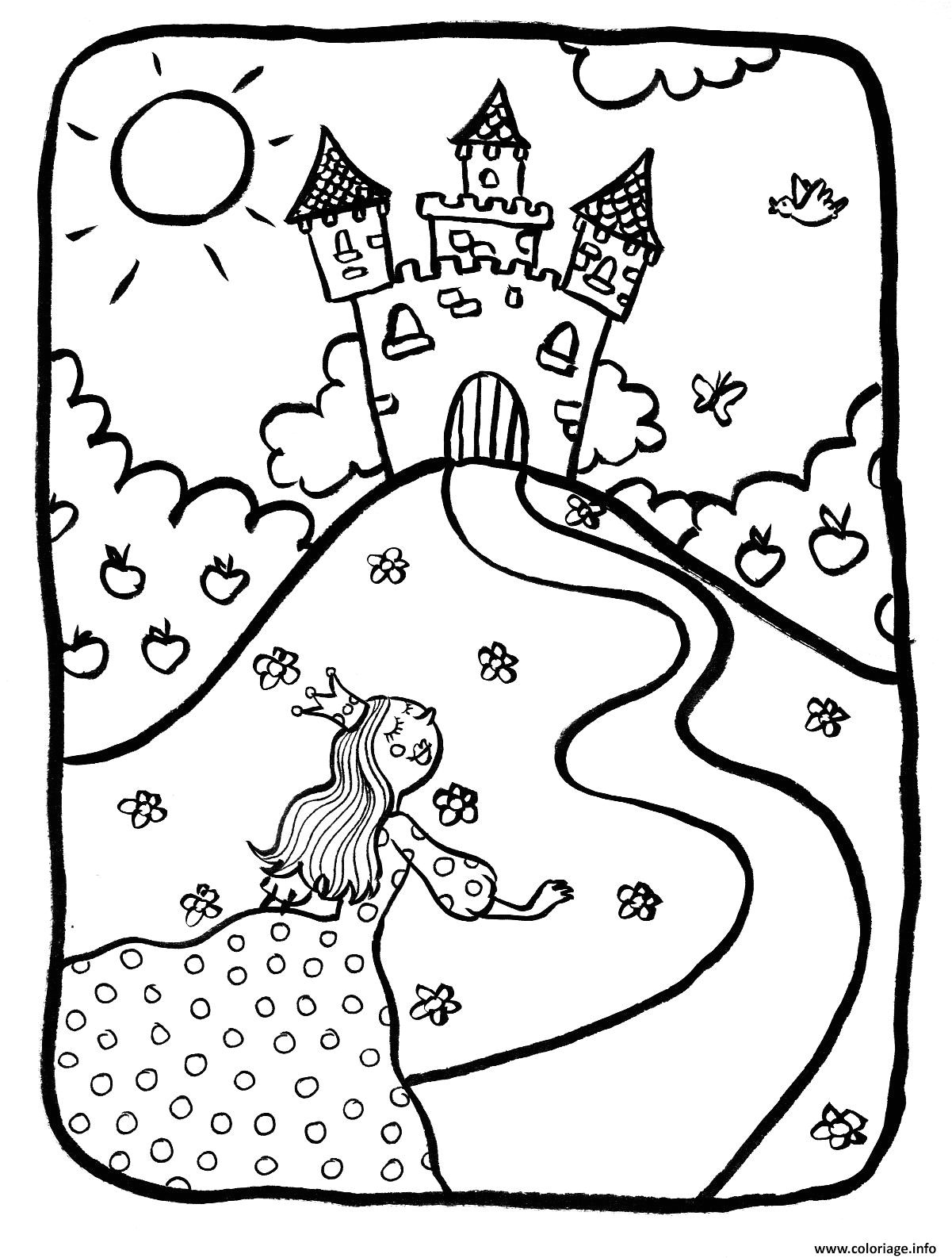 dessin chateaux avec princesse coloriage