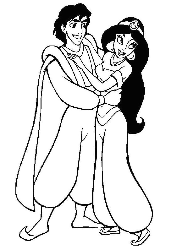 coloriage aladdin et la princesse jasmine