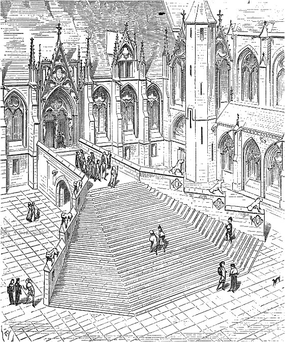 VALLAT 4 perron construit devant l aile qui réunissait la sainte Chapelle du palais à Paris à la grand salle