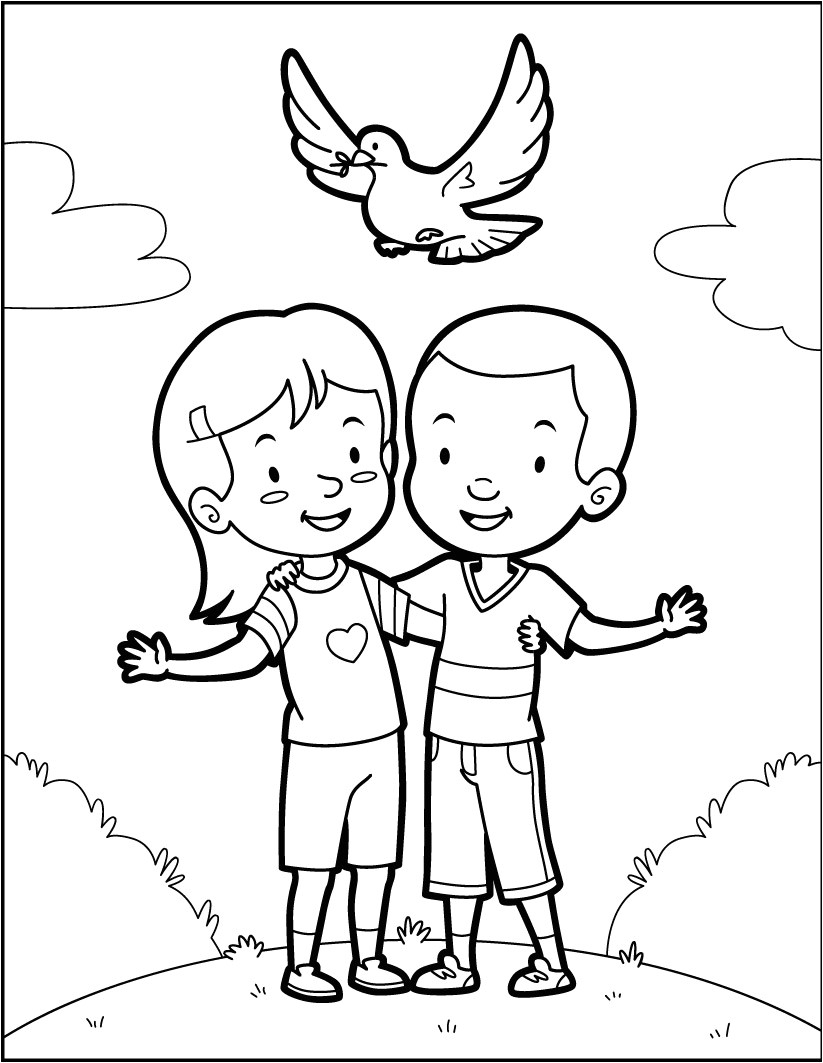 amis et une colombe de la paix